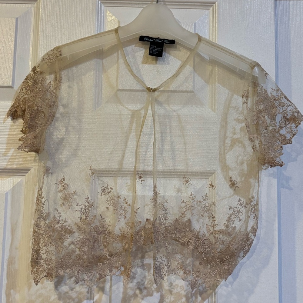 Central Park West Sheer Cream Lace Blouse